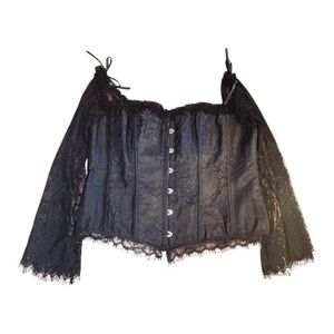 Black Lace Corset Top Bell Sleeves 6X Witchy Whimsigoth Dark Romance‎ Steampunk